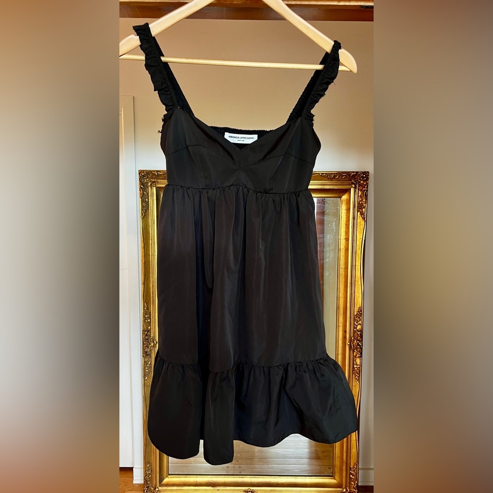 Amanda Uprichard black babydoll dress w ruffle straps and hem size S Small